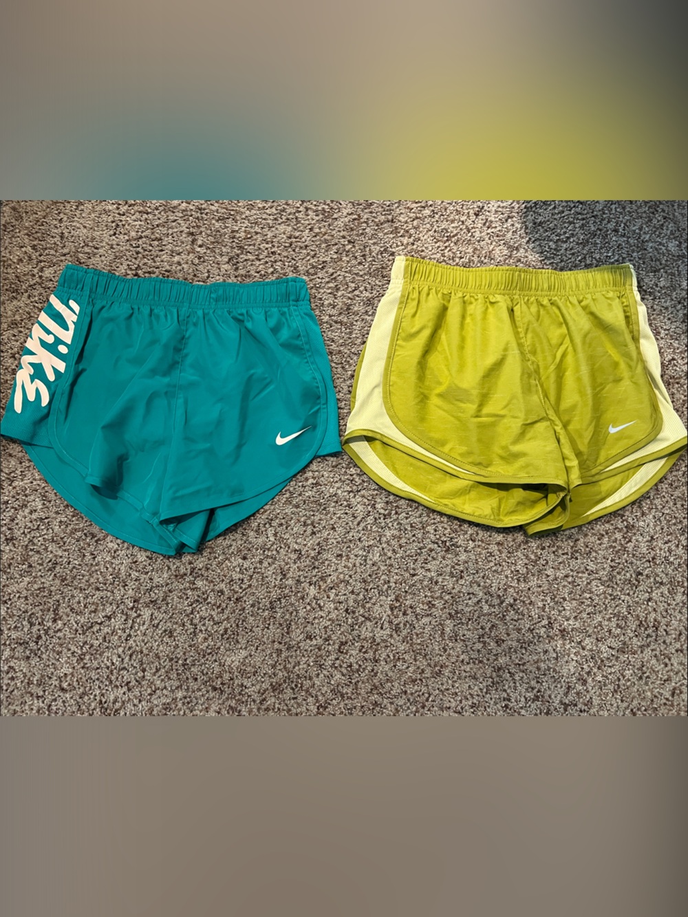 Nike Women’s Small Teal and Lime Green Athletic Shorts - 2 Pack